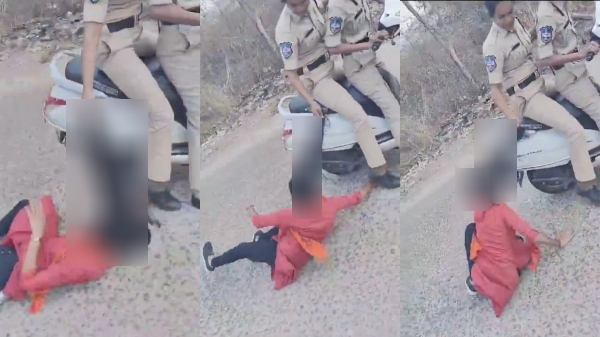  Telangana Police pulls female student hair and drag her on road
