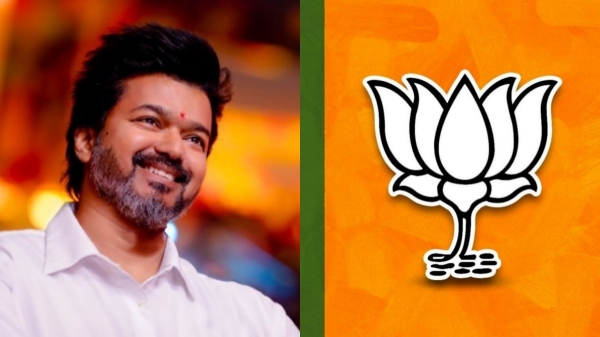 Actor vijay silently reply to BJP after putting his photo with kumkum in his party letter pad Actor vijay silently reply to BJP after putting his photo with kumkum in his party letter pad