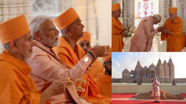 PM Modi inscribe vasudhaiva kutumbakam on stone in Abu Dhabis first hindu temple 