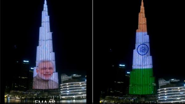 Burj Khalifa lit up to welcome PM Modi 