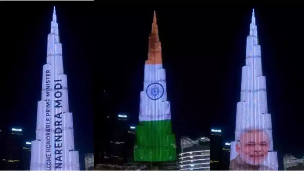 Burj Khalifa lit up to welcome PM Modi 