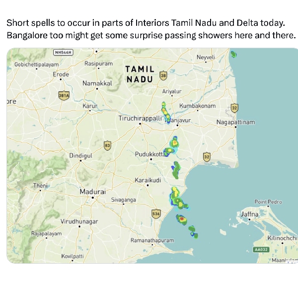 Short spells in Interiors parts of Tamil Nadu and Delta says Tamilnadu weatherman Short spells in Interiors parts of Tamil Nadu and Delta says Tamilnadu weatherman