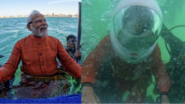 Prime minister Modi did Scuba diving and Offer Prayers Submerged City Of Dwarka 