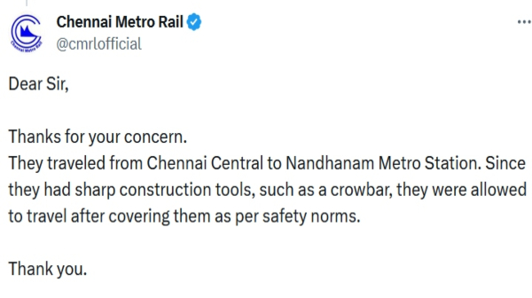 The incident of denial of entry to the laborers in the Chennai Metro train has created a stir