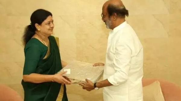 What did Rajinikanth say to Sasikala after visiting her new house in poes garden? 