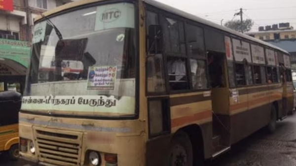 A woman passenger fell down through the hole of a government bus running in Chennai 