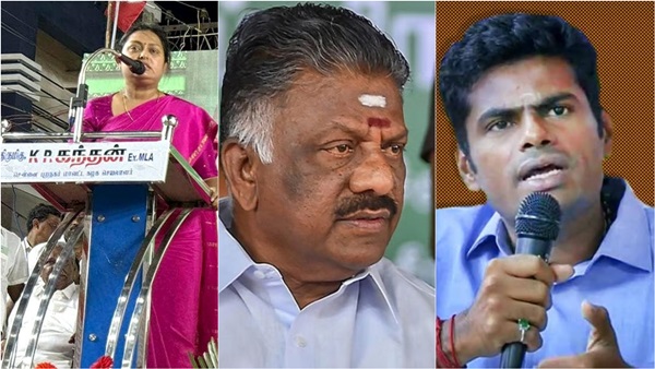 AIADMK stage speaker Vindhya criticizes O Panneerselvam and BJP leader Annamalai on stage 