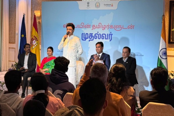 TN Chief minister Stalin address to spain living tamil people TN Chief minister Stalin address to spain living tamil people