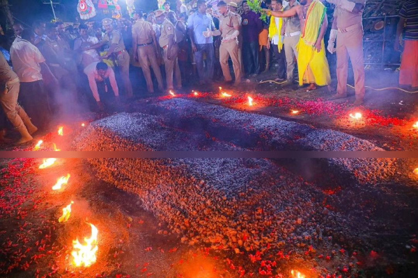Thousands of Devotees throng in ritual of walking on embers at Erode Bannari Amman Temple