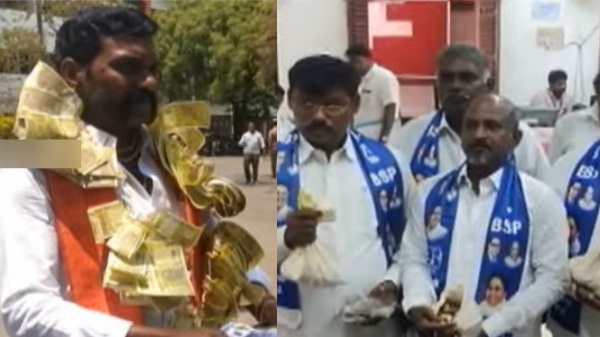 Aadhaar Card Pan Card and Pollachi Bahujan Samaj Party Candidate came with rs10 coin for Nomination