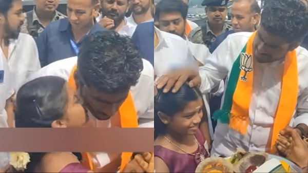 lok sabha election 2024 Girl gives kiss on cheek of Annamalai who contest as a BJP candidate in Coimbatore lok sabha election 2024 Girl gives kiss on cheek of Annamalai who contest as a BJP candidate in Coimbatore