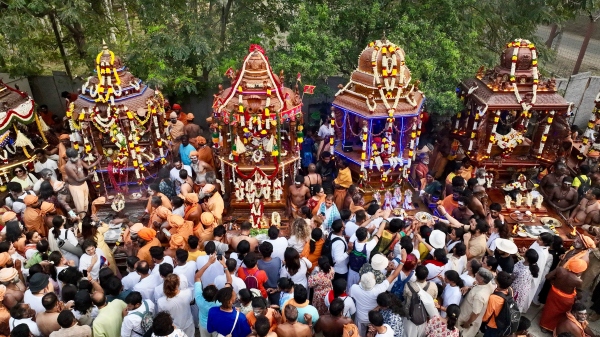 Mahashivaratri 2024 Devotees make pathayatra at Isha Yoga Center Aadi Yogi ratha yatra by 63 Nayanmars
