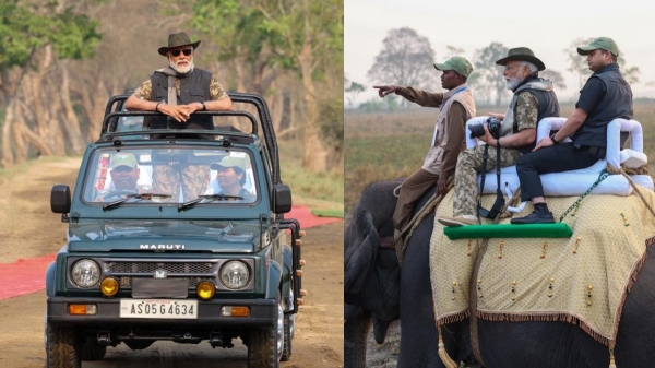 A video of Prime Minister Modi s elephant safari at Kasiranga Park in Assam is being shared on social media A video of Prime Minister Modi s elephant safari at Kasiranga Park in Assam is being shared on social media