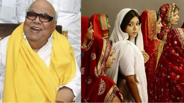 DMK members are recalling history that it was former CM Karunanidhi who encouraged widows to remarry