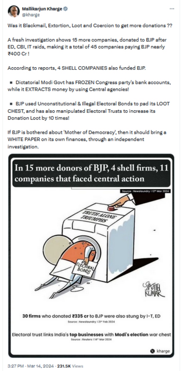 Was it Blackmail Extortion Loot and Coercion to get more donation Congress on electoral bond
