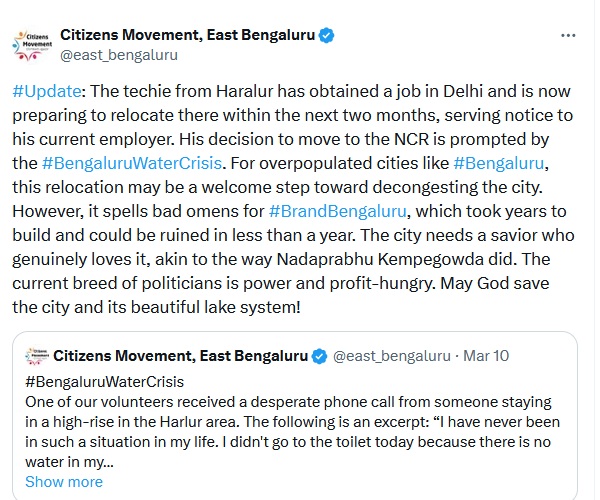 Bangalore water crisis A heartbreaking post of a techie leaving his lavish apartment