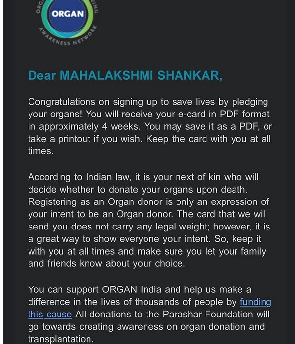 Serial actress Mahalakshmi he had donated an organ on his birthday