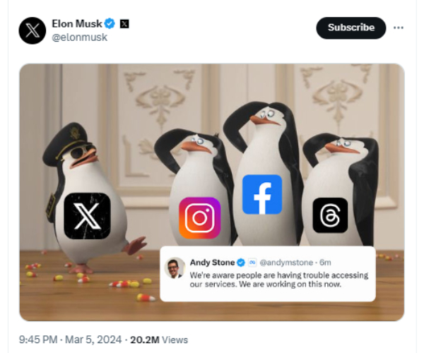 Elon Musk teased Meta after he explains about outage of Facebook Instagram and Threads Elon Musk teased Meta after he explains about outage of Facebook Instagram and Threads