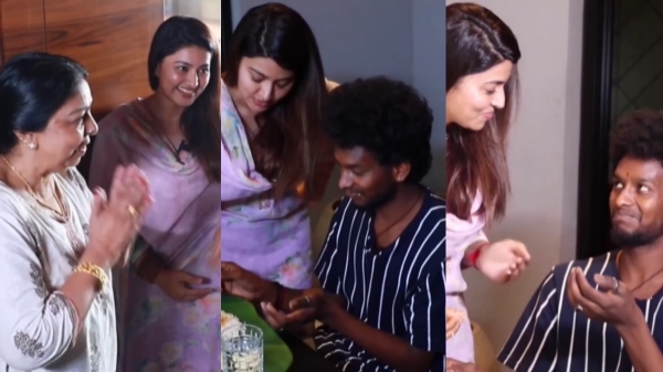 actress Sneha to suresh to her house and enjoyed cooking with feeding