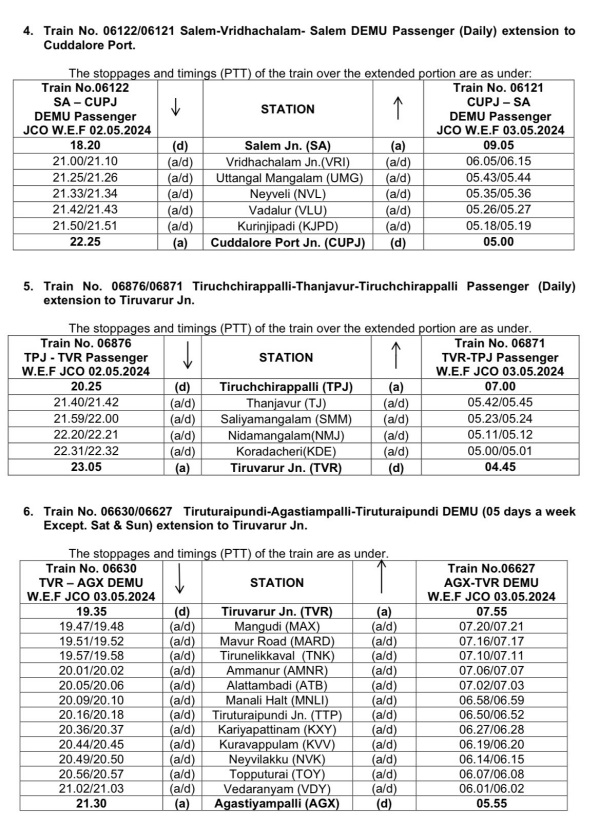 Chennai Beach to Vellore Cantonment train will now run daily till Thiruvannamalai
