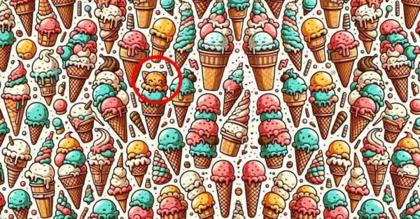 Optical Illusion Find the cat hiding among the ice cream