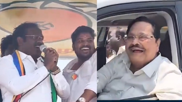 DMK Duraimurugan stops his car to listen PMK Candidate Balu campaign in Ranipet