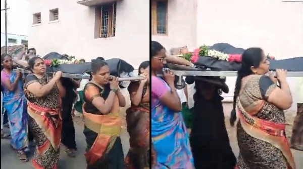 Women carried the body of late DVK leader in his funeral