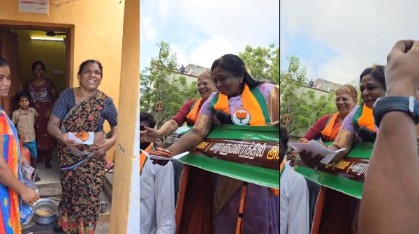 Lok Sabha Election 2024 Chennai South BJP Candidate Tamilisai stops campaign vehicle and bought Adhirasam