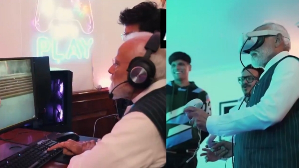 PM Modi Meets India s Top Gamers and plays video game with them