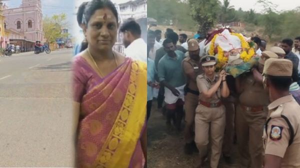 Pudukottai SP Vandhidha took the body of Inspector Priya during the last rituals