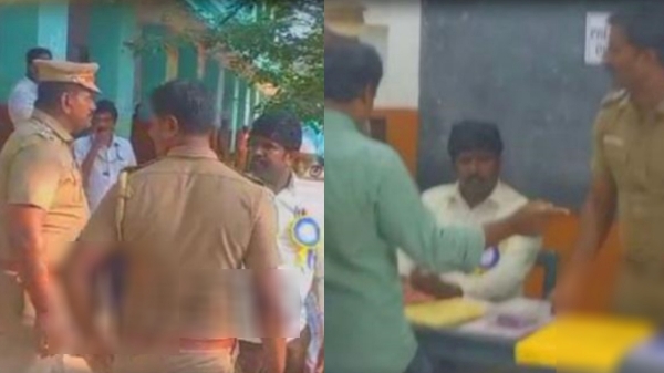 Police forcefully removed polling station official who was abusing the voters in Nellai