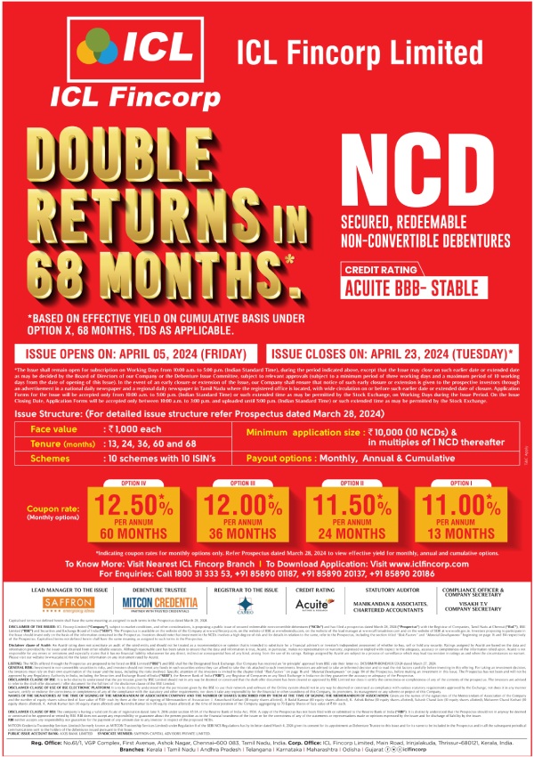 ICL Fincorp Announcement on Public Issue of Secured NCDs