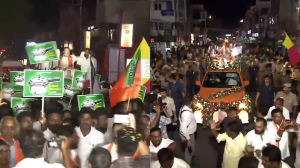 BJP national president JP Nadda road show started very late in trichy BJP national president JP Nadda road show started very late in trichy