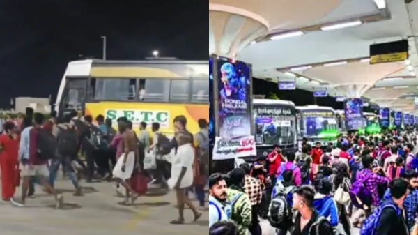 Passengers protest in Kilambakkam bus terminal at midnight