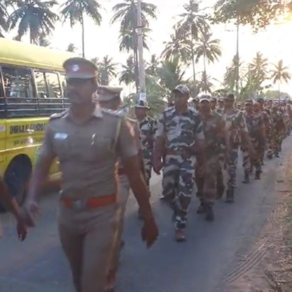 A flag march was held in Salem Karuppur ahead of the Lok Sabha elections
