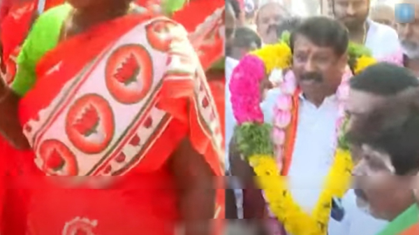 Nainar Nagendran Special attention in Nellai Kailasapuram and BJPs Lotus Symbol Saree in Tirunelveli Constitution