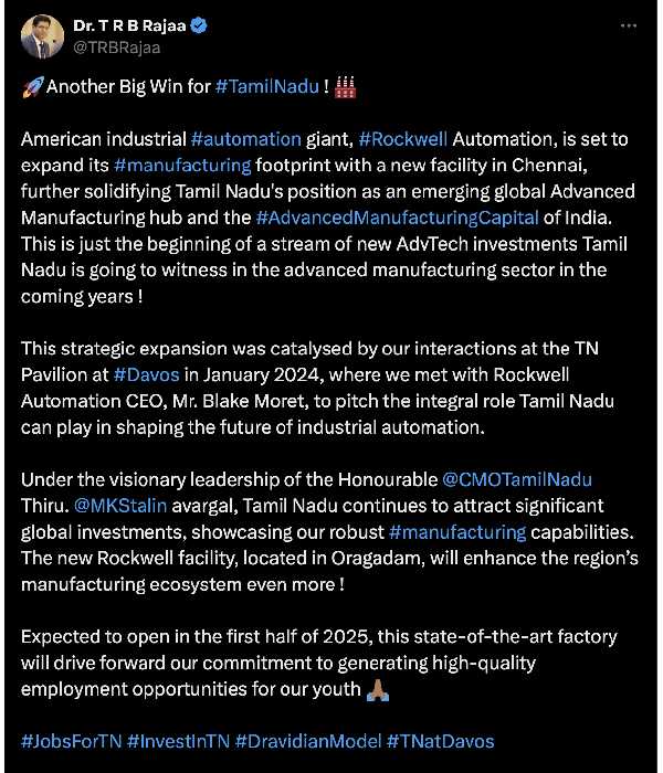 Americas Rockwell Automation to set up a new factory in Tamil Nadu