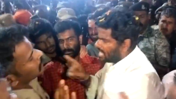 coimbatore-bjp-candidate-annamalai-protest-against-police-who-stopped-his-vehicle coimbatore-bjp-candidate-annamalai-protest-against-police-who-stopped-his-vehicle