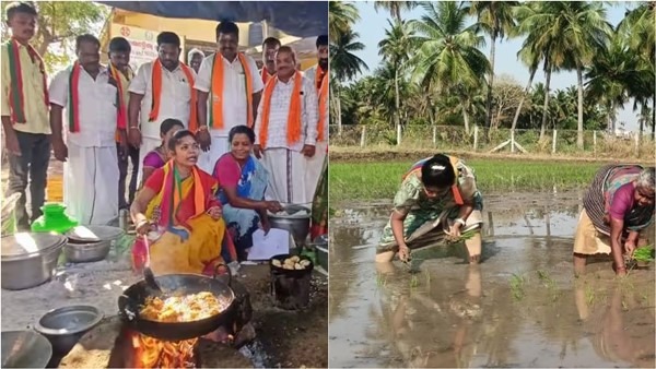 Dindigul pmk candidate Thilagabama went down to agricultural field and asked for votes
