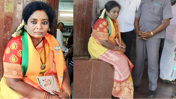 Tamilisai Soundrarajan waiting at Mylapore railway station to travel by electric train Tamilisai Soundrarajan waiting at Mylapore railway station to travel by electric train