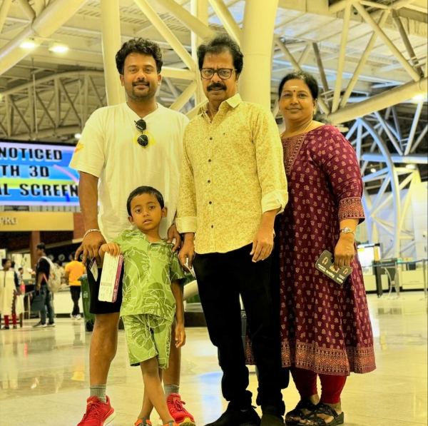 Actor Pandiyarajan s photo with his sons wife and grandchild Actor Pandiyarajan s photo with his sons wife and grandchild