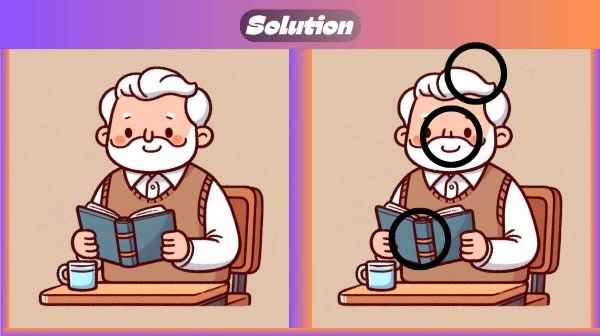 Can you find out Three diffrences in this Book reading picture with in 10 secconds