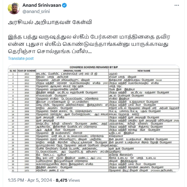 Can you name a single scheme introduced by BJP Central govt questions Anand Srinivasan