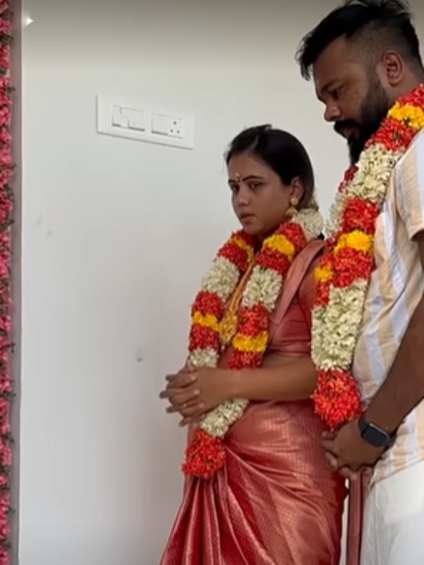 VJ Manimegalai celebrating the arrival of the new house he has built