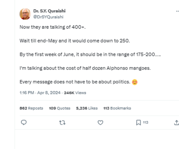 Not 400 It ll come to 175 to 200 Ex-CEC SY Quraishi s Veiled Dig At BJP