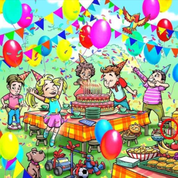 Where is the gift box in the given optical illusion picture if you find in 7 seconds you are genius Where is the gift box in the given optical illusion picture if you find in 7 seconds you are genius