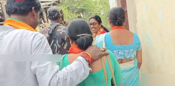 BJP candidate Khagen Murmu kisses woman in during campaign sparks controversy