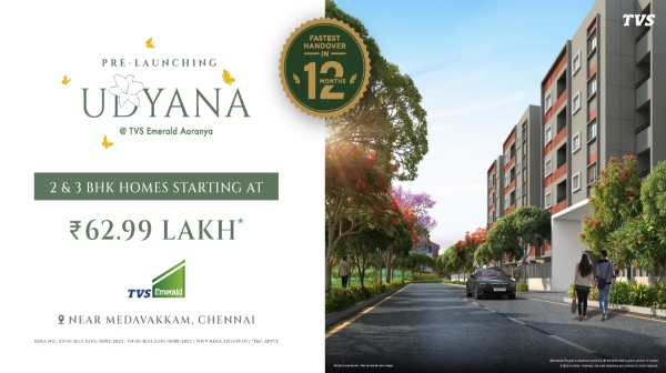 Buy your dream resort style low rise apartments from Udyana at TVS Emerald Aaranya