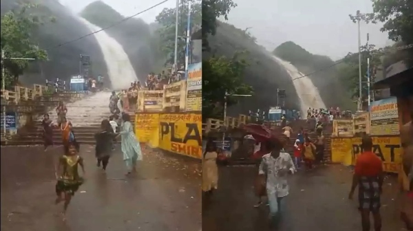 As the boy was swept away by the flood in the Courtallam waterfalls his relative cried