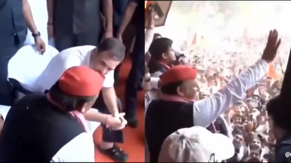 People gathered near stage on UP s Phulpur Rahul Akhilesh leave without addressing rally People gathered near stage on UP s Phulpur Rahul Akhilesh leave without addressing rally